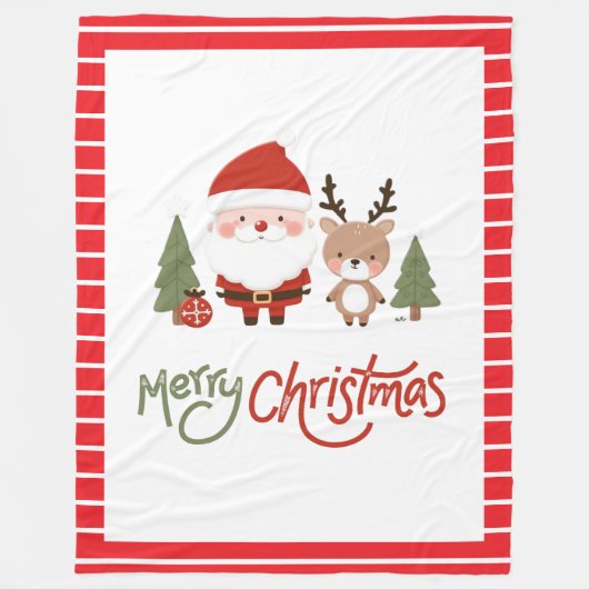 Niedlicher Weihnachtsmann und Reindeer Fleecedecke (Vorderseite)