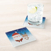 Niedlicher Weihnachtsmann und Reindeer Glasuntersetzer (Schrägansicht)