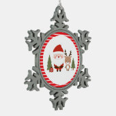 Niedlicher Weihnachtsmann und Reindeer Schneeflocken Zinn-Ornament (Links)