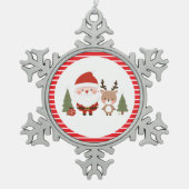 Niedlicher Weihnachtsmann und Reindeer Schneeflocken Zinn-Ornament (Vorderseite)