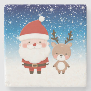 Niedlicher Weihnachtsmann und Reindeer Steinuntersetzer