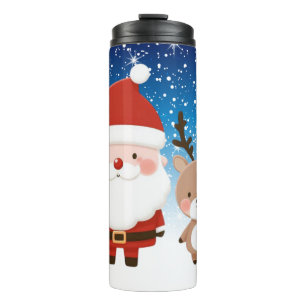 Niedlicher Weihnachtsmann und Reindeer Thermosbecher