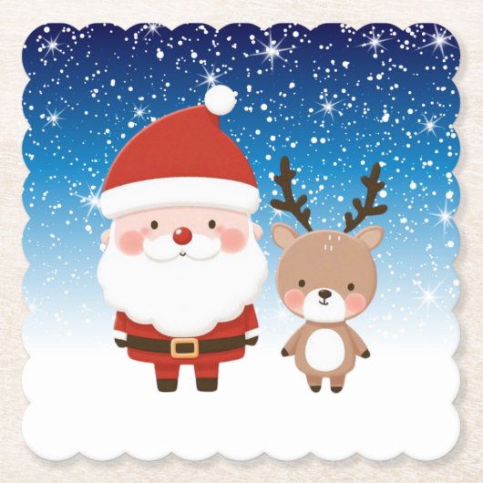 Niedlicher Weihnachtsmann und Reindeer Untersetzer (Vorderseite)