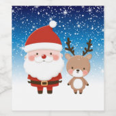 Niedlicher Weihnachtsmann und Reindeer Weinetikett (Einzelnes Label)