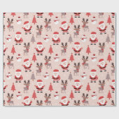 Niedlicher Weihnachtsmann und Reindeh - Rosa Weihn Geschenkpapier (Flach)