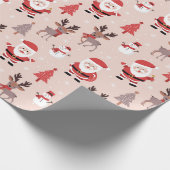 Niedlicher Weihnachtsmann und Reindeh - Rosa Weihn Geschenkpapier (Ecke)