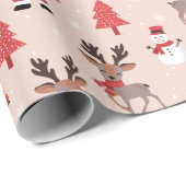 Niedlicher Weihnachtsmann und Reindeh - Rosa Weihn Geschenkpapier (Rolleneckpunkt)