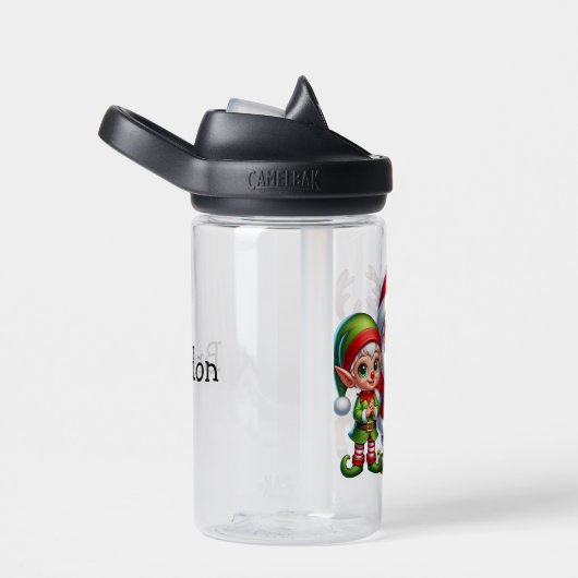 Niedlicher Weihnachtsmann und Reindei Personalisie Trinkflasche (rechts)