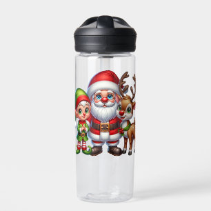 Niedlicher Weihnachtsmann und Reindei Personalisie Trinkflasche