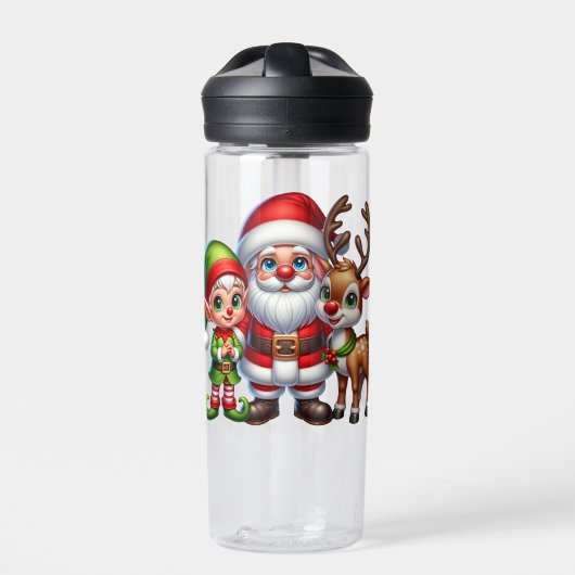 Niedlicher Weihnachtsmann und Reindei Personalisie Trinkflasche (Vorderseite)