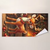 Niedlicher Weihnachtsmann und Rentier Badehandtuch (Badehandtuch)
