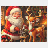 Niedlicher Weihnachtsmann und Rentier Fleecedecke (Vorderseite (Horizontal))