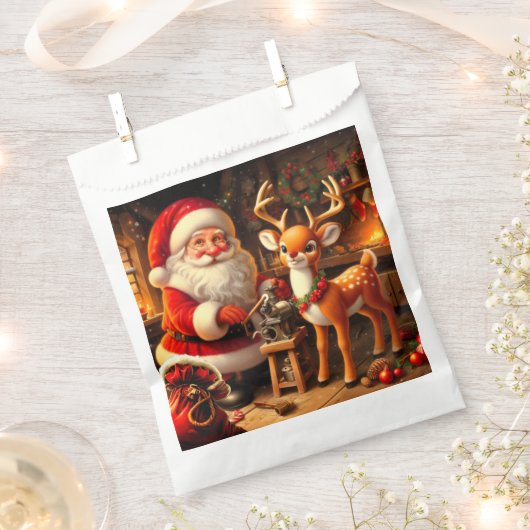 Niedlicher Weihnachtsmann und Rentier Geschenktütchen (Ausgeschnitten)