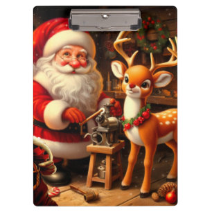 Niedlicher Weihnachtsmann und Rentier Klemmbrett