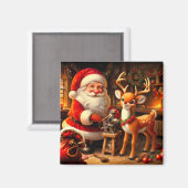 Niedlicher Weihnachtsmann und Rentier Magnet (Vorderseite/Rückseite)