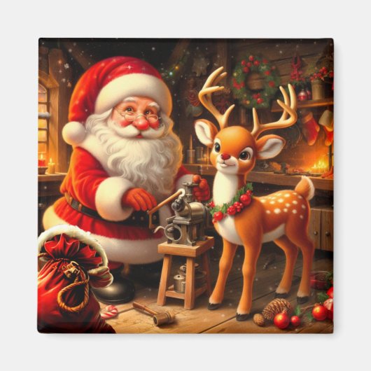 Niedlicher Weihnachtsmann und Rentier Magnet (Vorne)
