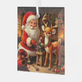 Niedlicher Weihnachtsmann und Rentier Ornament Aus Glas (Vorderseite links)