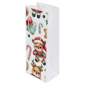 Niedlicher Weihnachtsmann und Rentier Personalisie Geschenktüte Für Weinflaschen (Rückseite Schrägansicht)