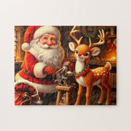 Niedlicher Weihnachtsmann und Rentier Puzzle (Horizontal)