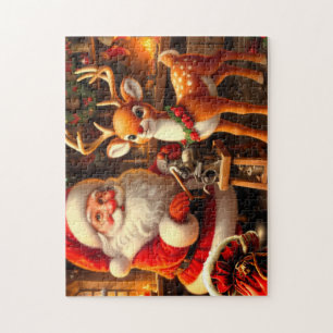 Niedlicher Weihnachtsmann und Rentier Puzzle