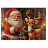 Niedlicher Weihnachtsmann und Rentier Schneidebrett (Vorderseite)
