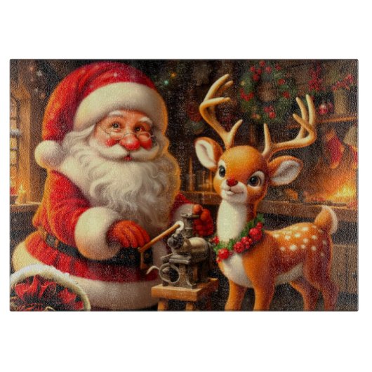 Niedlicher Weihnachtsmann und Rentier Schneidebrett (Vorderseite)