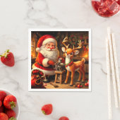 Niedlicher Weihnachtsmann und Rentier Serviette (Beispiel)