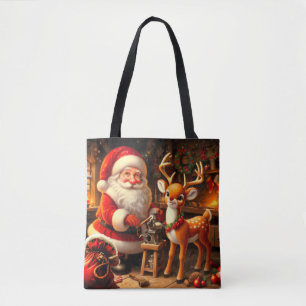 Niedlicher Weihnachtsmann und Rentier Tasche