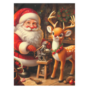 Niedlicher Weihnachtsmann und Rentier Tischdecke