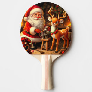 Niedlicher Weihnachtsmann und Rentier Tischtennis Schläger