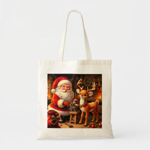 Niedlicher Weihnachtsmann und Rentier Tragetasche