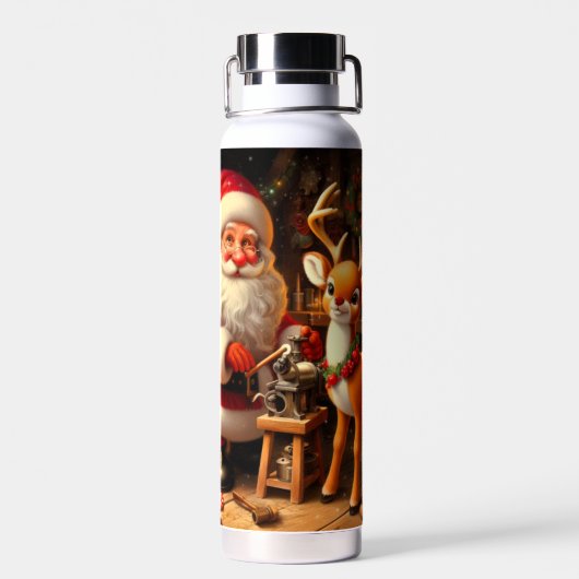 Niedlicher Weihnachtsmann und Rentier Trinkflasche (Rückseite)