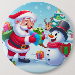 Niedlicher Weihnachtsmann und Schneemann Button