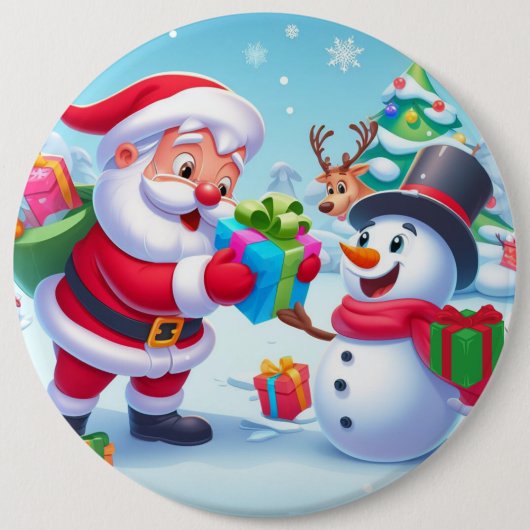 Niedlicher Weihnachtsmann und Schneemann Button (Vorderseite)
