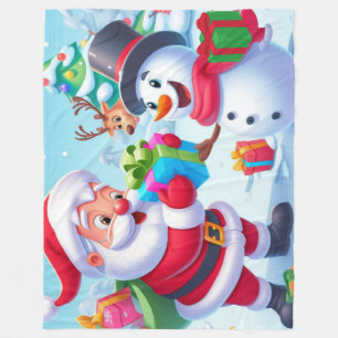Niedlicher Weihnachtsmann und Schneemann Fleecedecke
