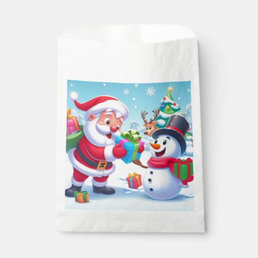 Niedlicher Weihnachtsmann und Schneemann Geschenktütchen (Vorderseite)
