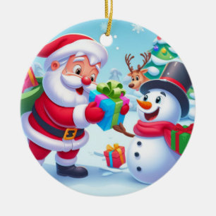 Niedlicher Weihnachtsmann und Schneemann Keramik Ornament