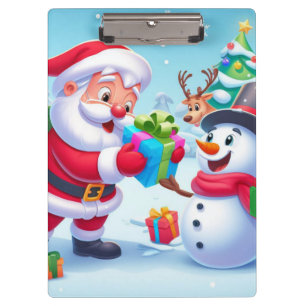 Niedlicher Weihnachtsmann und Schneemann Klemmbrett
