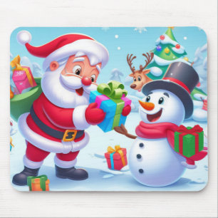 Niedlicher Weihnachtsmann und Schneemann Mousepad