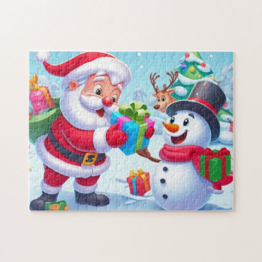Niedlicher Weihnachtsmann und Schneemann Puzzle (Horizontal)