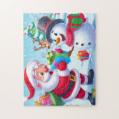 Niedlicher Weihnachtsmann und Schneemann Puzzle (Vertikal)