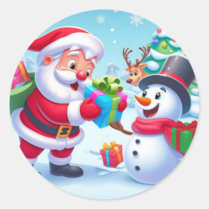 Niedlicher Weihnachtsmann und Schneemann Runder Aufkleber