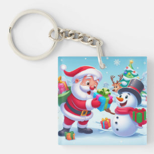 Niedlicher Weihnachtsmann und Schneemann Schlüsselanhänger