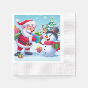 Niedlicher Weihnachtsmann und Schneemann Serviette