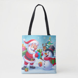 Niedlicher Weihnachtsmann und Schneemann Tasche