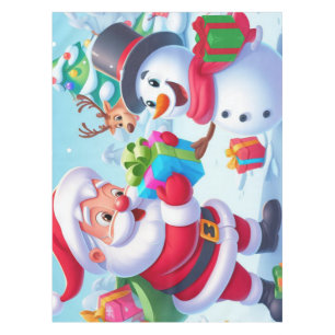 Niedlicher Weihnachtsmann und Schneemann Tischdecke
