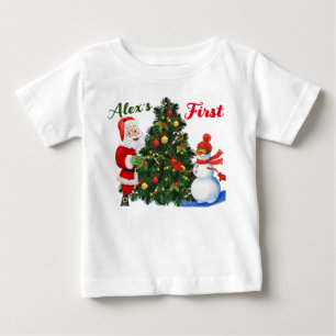 Niedlicher Weihnachtsmann und Schneemann Weihnacht Baby T-shirt