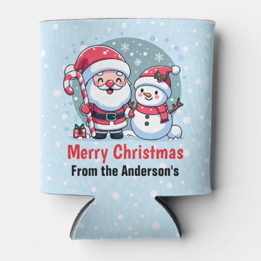Niedlicher Weihnachtsmann und Schneemann Weihnacht Dosenkühler (Vorderseite)