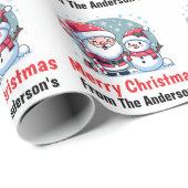 Niedlicher Weihnachtsmann und Schneemann Weihnacht Geschenkpapier (Rolleneckpunkt)