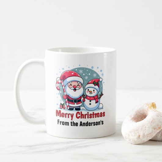 Niedlicher Weihnachtsmann und Schneemann Weihnacht Kaffeetasse (Mit Donut)
